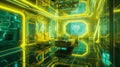 Vibrant Futuristic Interior: A Stunning Blend of Bright Yellow and Gree