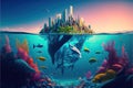 Vibrant Futuristic Underwater Cityscape in 3D Render, Generative AI