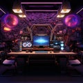 Vibrant and Futuristic Workbench Setup in the Geek's Pioneering Playground