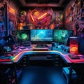 Vibrant and Futuristic Workbench Setup in the Geek's Pioneering Playground