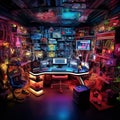 Vibrant and Futuristic Workbench Setup in the Geek's Pioneering Playground