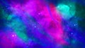 Vibrant Galaxy nebula colorful space pink green blue violet background with space for text and logo