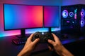 vibrant gaming setup featuring monitors, RGB lighting Royalty Free Stock Photo