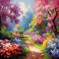 Vibrant Garden Bursting with Colorful Spring Blossoms