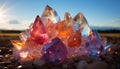 Vibrant gemstone collection illuminates nature beauty in sunset generated by AI