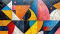 Vibrant geometric abstraction: a maximalist painting inspired by okuda san miguel, generative ai