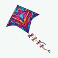 A vibrant, geometric kite with intricate, multicolored patterns in Royalty Free Stock Photo