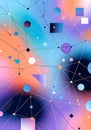 Vibrant Geometric Network With Circles, Squares, and Lines in Gradient Abstract Pattern Royalty Free Stock Photo