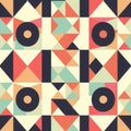 A vibrant geometric pattern composed of triangles, circles, and squares showcases a blend of bold colors and intricate Royalty Free Stock Photo