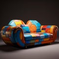 Vibrant Geometric Pattern Sofa: Inspired By Mike Campau, Winsor Mccay, And Naoto Hattori Royalty Free Stock Photo