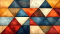 Vibrant Geometric Pattern with Triangles in Red, Blue, and Orange Hues, Stitched Together Royalty Free Stock Photo