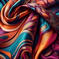 Vibrant geometric patterns adorn a luxurious silk scarf Royalty Free Stock Photo
