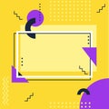 Vibrant geometric shapes and patterns form a dynamic composition with a central white frame, offering space for text or