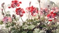Vibrant Geranium Arrangement on White Background in Modern Watercolor Style for Invitations and Posters.