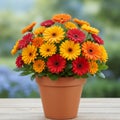 Vibrant Gerbera Daisies in Terracotta Pot Royalty Free Stock Photo