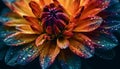 Vibrant gerbera daisy blossom, wet with raindrop reflection generated by AI