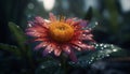 Vibrant gerbera daisy in dewy meadow, autumn bright beauty generated by AI