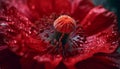 Vibrant gerbera daisy, wet with dew, showcases nature beauty generated by AI