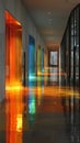 Vibrant Glass Panels Illuminate Modern Hallway Royalty Free Stock Photo