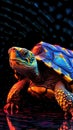 Vibrant Glitch Art Turtle on Dark Background AI Generated