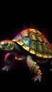 Vibrant Glitch Art Turtle on Dark Background AI Generated