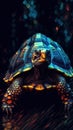 Vibrant Glitch Art Turtle on Dark Background AI Generated