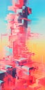 Vibrant Glitch Cityscape: A Digital Painting With Architectural Abstractions