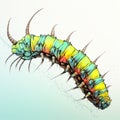 Vibrant Glitchcore Illustration Of A Colorful Caterpillar On White Background