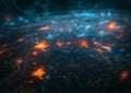 Vibrant Global Network Lights and Connections Spanning Across Continents