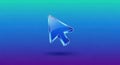 Vibrant glossy blue 3d mouse cursor icon against a dynamic gradient background Royalty Free Stock Photo