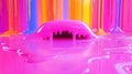 A vibrant, glossy pink blob surrounded by colorful drips, creating an abstract, playful scene