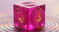 Vivid Pink Cube with Swirling Pattern Reflections and Ripple Effects Royalty Free Stock Photo