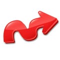 Shiny red wavy arrow symbol icon demonstrating forward movement and directional change white background Royalty Free Stock Photo
