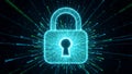 Cybersecurity Padlock with Binary Code and Data Streams Royalty Free Stock Photo