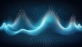 fluctuating vibrant glowing digital waveforms on a black grid background Royalty Free Stock Photo