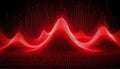 fluctuating vibrant glowing digital waveforms on a black grid background Royalty Free Stock Photo