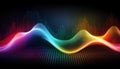 fluctuating vibrant glowing digital waveforms on a black grid background Royalty Free Stock Photo