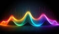 fluctuating vibrant glowing digital waveforms on a black grid background Royalty Free Stock Photo