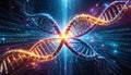 Glowing DNA helix intertwined with digital binary code and circuit board patterns double helix Royalty Free Stock Photo
