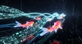 Digital Koi Fish Swim Through Futuristic Data Streams, Technology Concept Royalty Free Stock Photo
