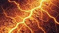 Vibrant glowing neural network pattern illuminating cracked dry earth surface in high detail 3D render Royalty Free Stock Photo