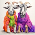 Vibrant Goat Illustration Inspired By Polixeni Papapetrou And Serge Marshennikov Royalty Free Stock Photo