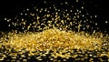 Vibrant gold confetti falling on a pile against a black background Royalty Free Stock Photo