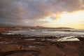 Vibrant, golden sunrise over the limestone coasts of El Medano, Tenerife, Canary Islands, Spain Royalty Free Stock Photo