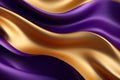 A vibrant golden and violet satin fabric background decorative banner or wallpaper