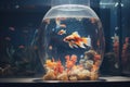 Vibrant goldfish gracefully gliding through the aquarium