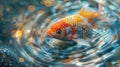 Vibrant goldfish swimming in sparkling water