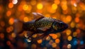 Vibrant goldfish tail illuminates dark underwater pond in scuba diving generated by AI