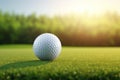 Vibrant Golf Ball Close-up on Tee with Blurry Green Bokeh Background, Perfect for Sports Enthusiasts Royalty Free Stock Photo