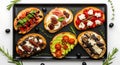 Vibrant gourmet bruschetta platter top view Royalty Free Stock Photo